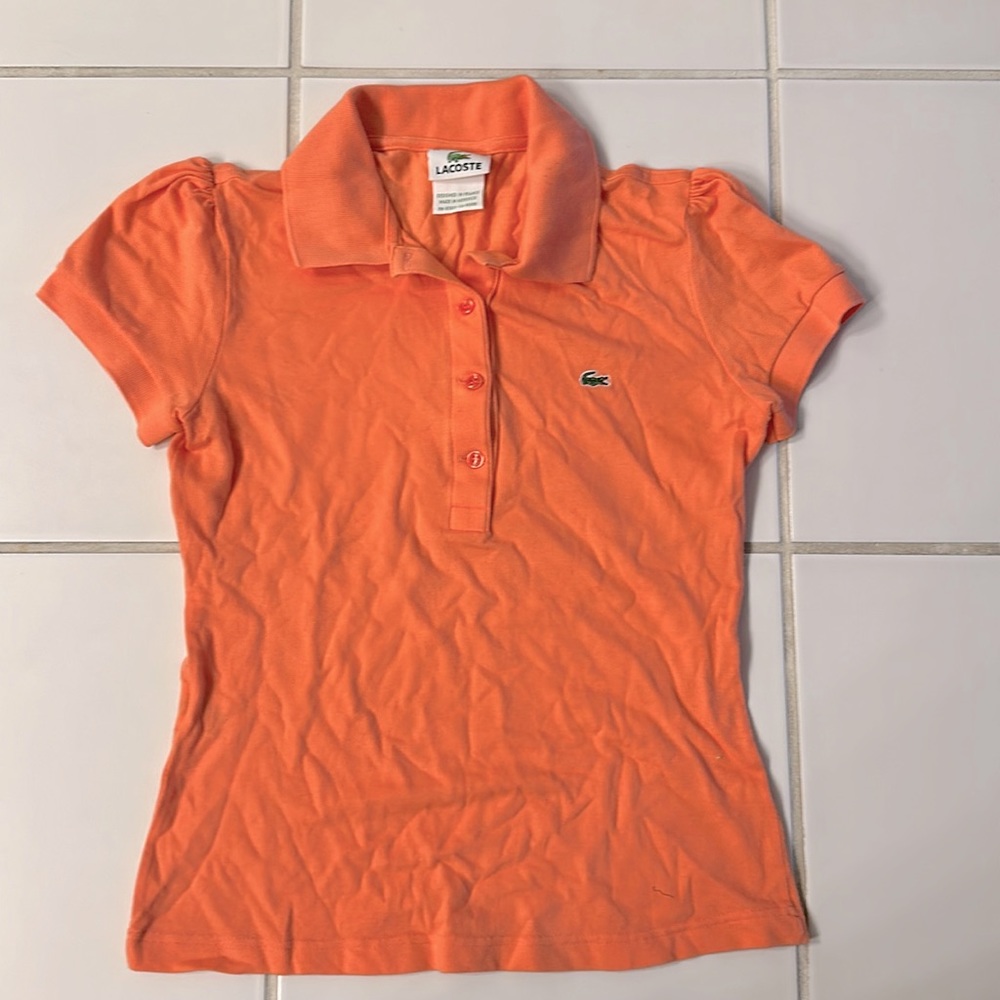 Lacoste Salmon shirt with ruffle shoulders. EUC